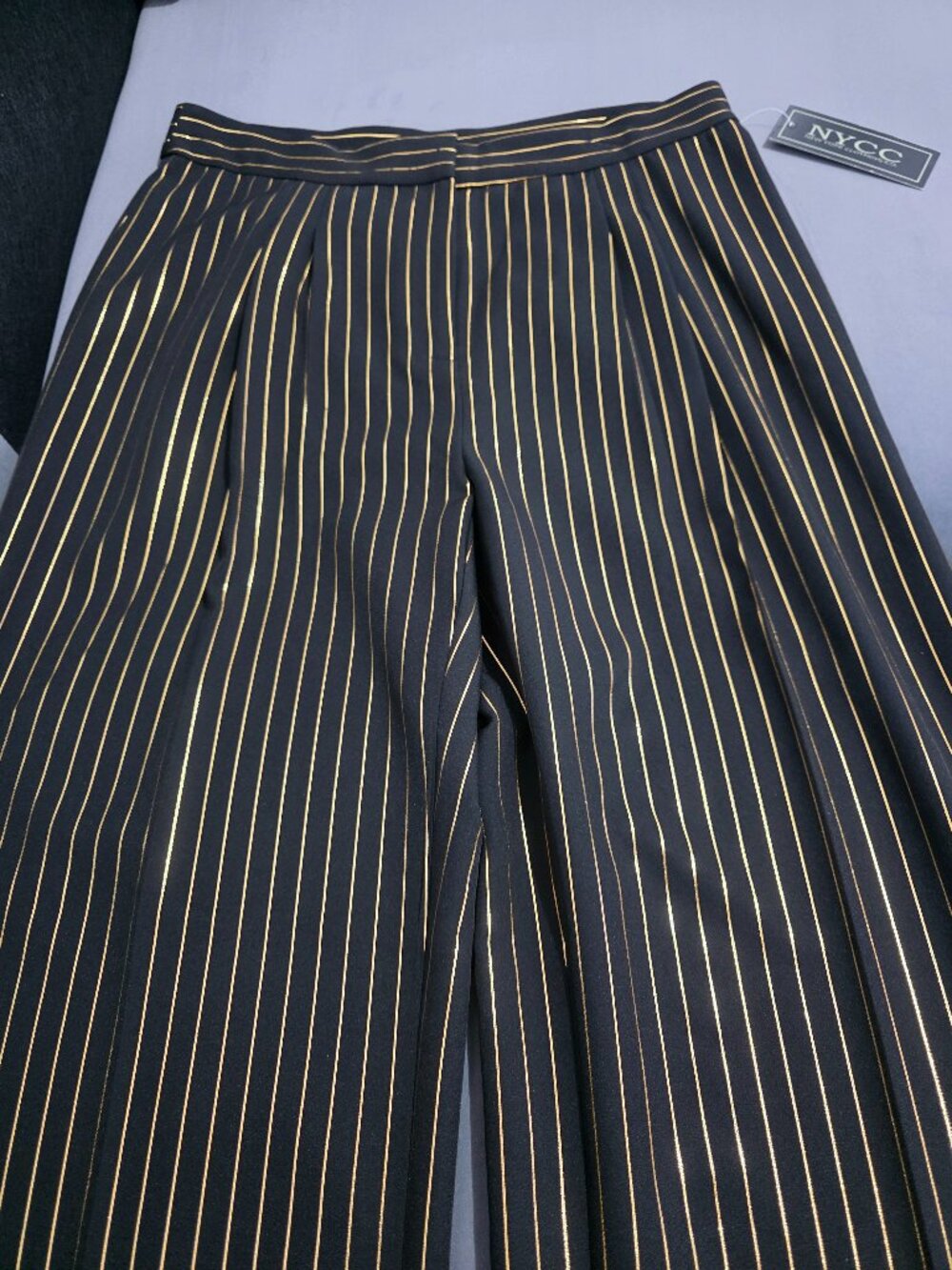 NWT NYCC Black & Gold Striped Trousers Size 10 - Wide Leg - Picture 4 of 8